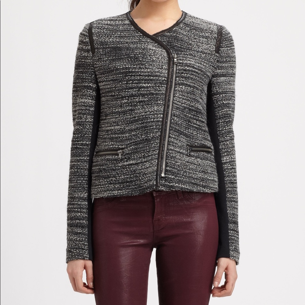 Rebecca Taylor Leather Trimmed Boucle Jacket